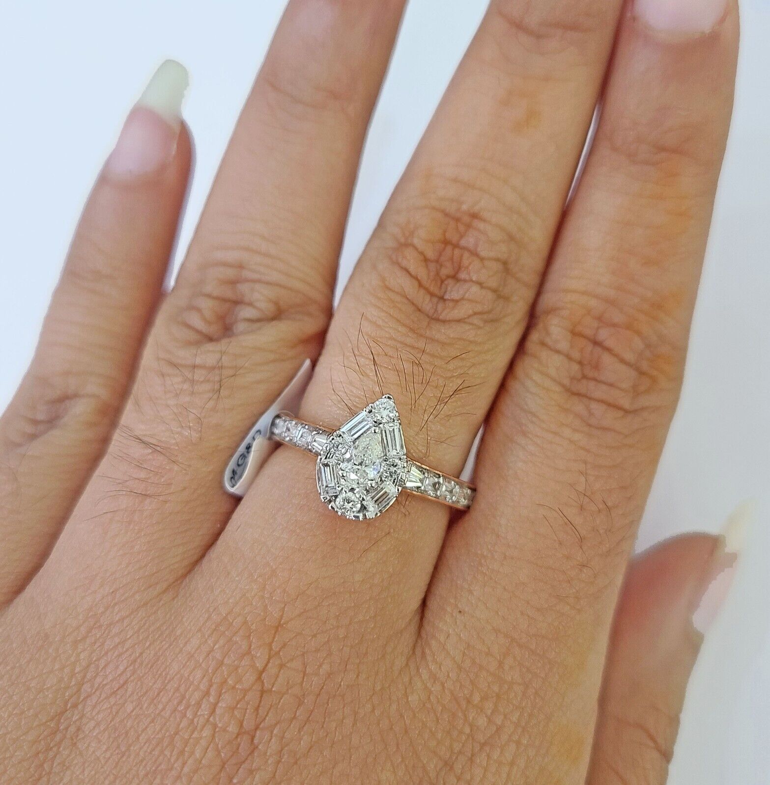 REAL 14k Rose Gold Diamond Ladies Ring Pear Shaped Women Engagement Wedding - GoldenlinQ